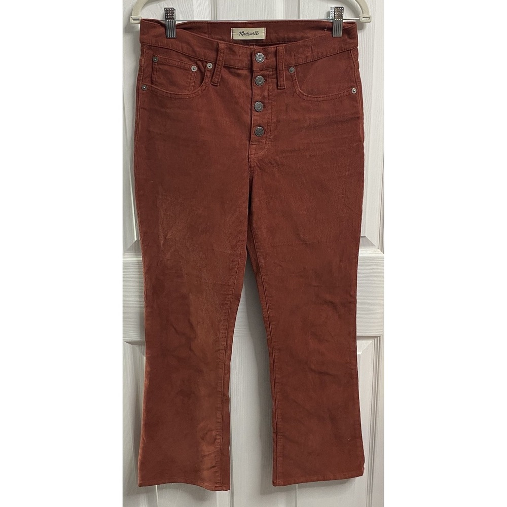 Madewell Women Cali Demi-Bootcut Corduroy Pants Rust Fall Red EUC W 28-30",I 26"